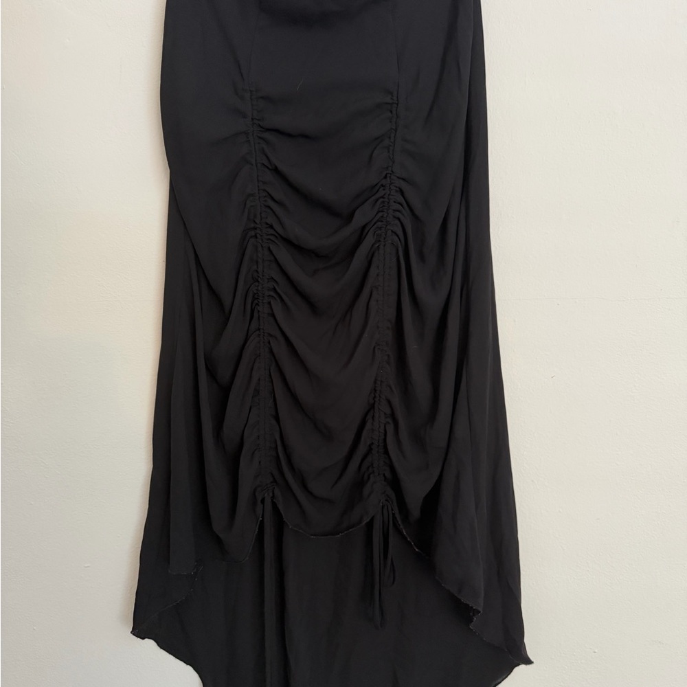 Black Bead Black Ruched High-Low Skirt